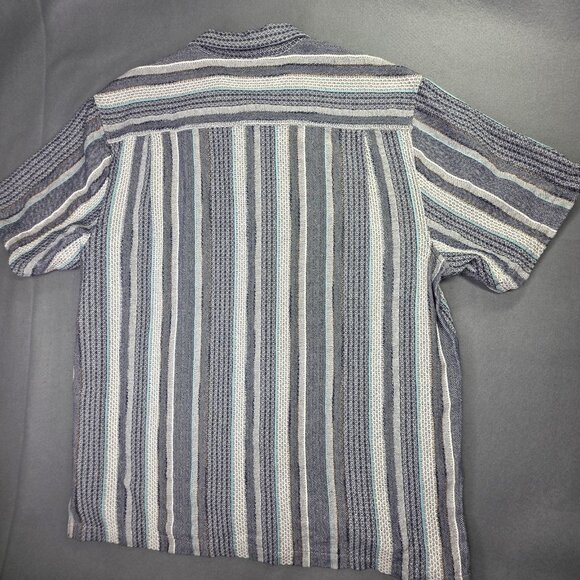 Tommy Bahama Shirt Men XL Blue Gray Striped Herringbone Camp Short Sleeve Pocket - Picture 6 of 12